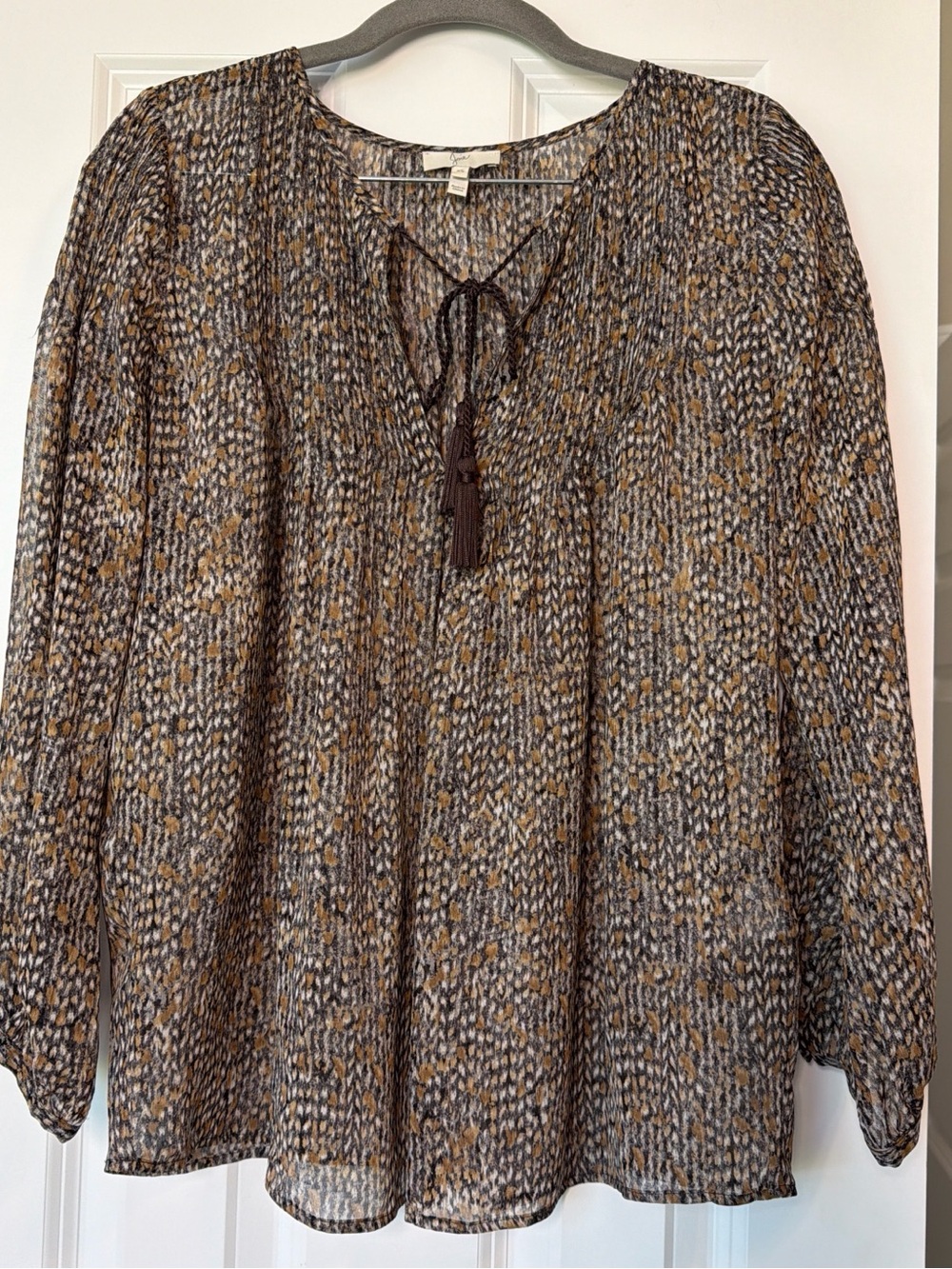 Joie Brown, Cream & Gray Tassel-Neck Printed Tunic